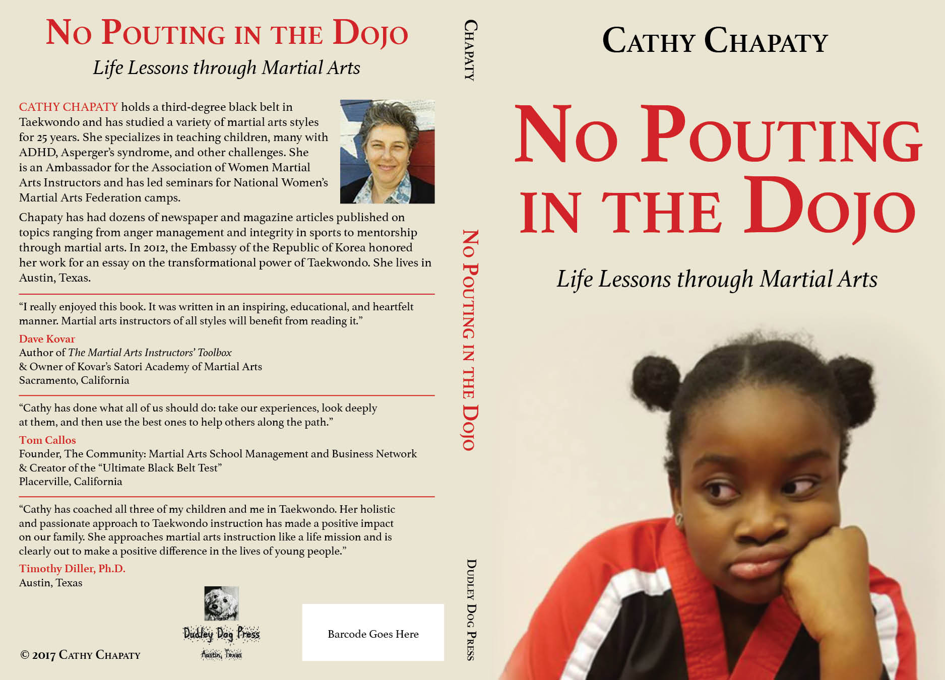 cover design for a book featuring a young girl in martial arts garb